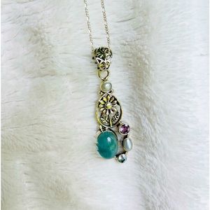 Aquamarine with Amethyst, Mother of Pearl, Blue Topaz & Sunflower 🌻 Pendant